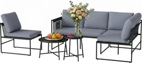 Outsunny Set lounge pentru grădină 4-5 persoane cu canapea 2 locuri, măsuță, scaun, perne groase lavabile | Aosom Romania
