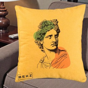 Perna Decorativa Bust Grec Vaporwave, 40x40 cm, Galben, Husa Detasabila, Perna Inclusa, BEKZ®
