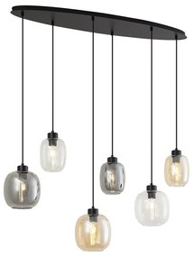 Lampă suspendată neagră cu sticlă chihlimbar, fumurie și transparentă cu 6 lumini - Elena