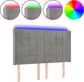 vidaXL Tăblie de pat cu LED, gri deschis, 147x16x118/128 cm, catifea