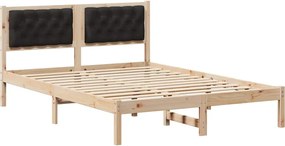 vidaXL Cadru de pat cu headboard Negru 140 x 190 cm Lemn de pin masiv