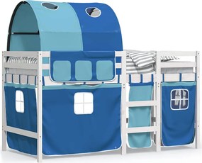 vidaXL Pat etajat de copii cu tunel albastru 90x190 cm lemn masiv pin