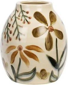 Vază din ceramică stoneware pictată manual cu motive botanice folk, D15×H15 cm, „Folk Vase"