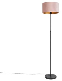 Lampă de podea neagră cu abajur din catifea roz cu auriu 35 cm - Parte