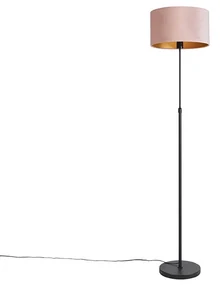 Lampă de podea neagră cu abajur din catifea roz cu auriu 35 cm - Parte