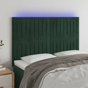 3122713 vidaXL Tăblie de pat cu LED, verde închis, 144x5x118/128 cm, catifea