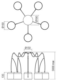 Lustră pe cablu Redo 01-1827 DODO 5xE27/15W/230V alb