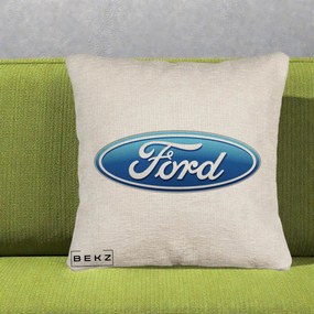 Perna Personalizata cu emblema Ford, 40x40 cm, Bej Canapea, Husa Detasabila, Perna Inclusa, BEKZ®