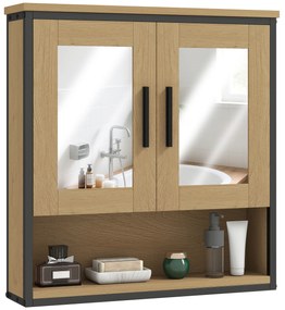 HOMCOM Dulap cu oglindă pentru baie, mobilier baie cu compartiment deschis și raft reglabil, stejar | Aosom Romania
