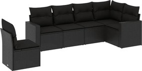 vidaXL Set mobilier de grădină cu perne, 6 piese, negru, poliratan