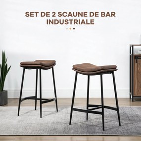 HOMCOM Set 2 Scaune de Bar în Stil Industrial, din Piele Ecologică, 48.5x38.5x68.5 cm, Negru și Maro | Aosom Romania