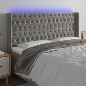 vidaXL Tăblie de pat cu LED, gri deschis, 203x16x118/128 cm, catifea