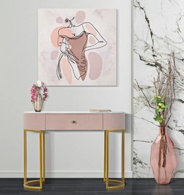 Consola, Mauro Ferretti, Montpellier, 100 x 40 x 75 cm, fier/lemn/piele ecologica, roz/auriu/alb