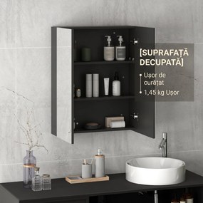 HOMCOM Dulap Suspendat de Baie cu 2 Uși cu Oglindă și 2 Rafturi Interne 60x15x75cm, Negru | Aosom Romania