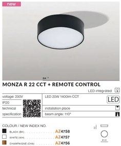 Plafoniera LED cu telecomanda MONZA R 22 CCT CHA