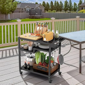 Cărucior mobil cu grătar cu 3 niveluri