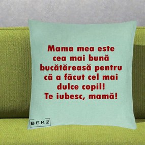 Cadou pentru Mama - Perna Personalizata Mama cea Mai Buna Bucatareasa, 40x40 cm, Verde Menta, Husa Detasabila, Perna Inclusa, BEKZ®