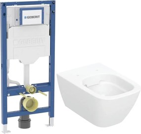 Rezervor WC cu cadru incastrat Geberit Duofix cu vas WC suspendat Smyle Rimfree alb
