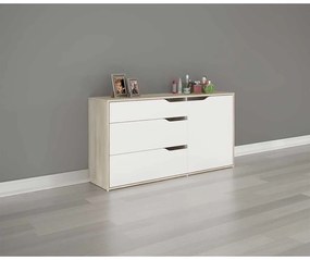 COMODA KAMEN, 120X40.5X71 CM, 3 SERTARE, 1 USA, CULOARE SONOMA/ALB, PAL