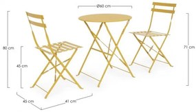 Set masa si scaune pliabile pentru gradina 3 piese galben din metal, Wissant Bizzotto