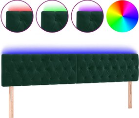 vidaXL Tăblie de pat cu LED, verde închis, 180x7x78/88 cm, catifea