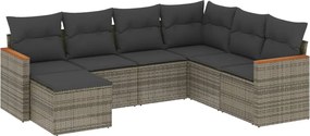 vidaXL Set canapele de grădină, 7 piese, cu perne, gri, poliratan