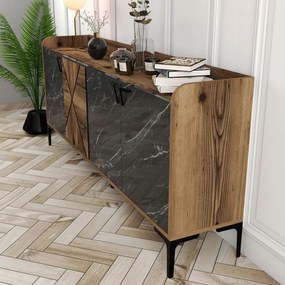 Dulap Tip Consola Venedik - Walnut, Black Marble 180 X 78 X 35