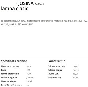 Aplica de perete stil industrial cu spot JOSINA