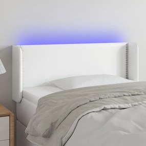 3123169 vidaXL Tăblie de pat cu LED, alb, 83x16x78/88 cm, piele ecologică