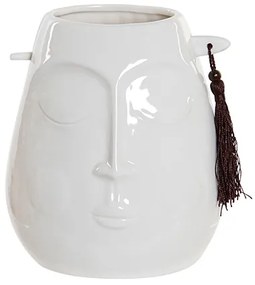 Vaza Tribal Face din ceramica, alb, 14.5x16.7 cm