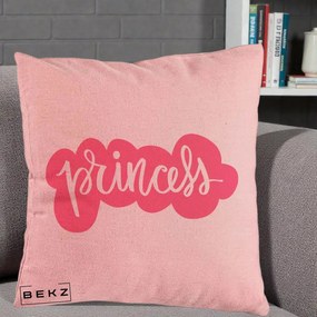 Perna Decorativa Princess Text Roz, 40x40 cm, Roz, Husa Detasabila, Perna Inclusa, BEKZ®