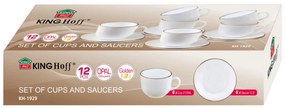 Set cesti si farfurioare pentru ceai Klausberg KH 1929, 12 piese, 210 ml, Opal, Alb/Auriu