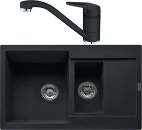 Set chiuveta bucatarie compozit Franke Maris 1 cuva 1/2 cu picurator 78x50 cm finisaj negru mat cu baterie Novara Plus