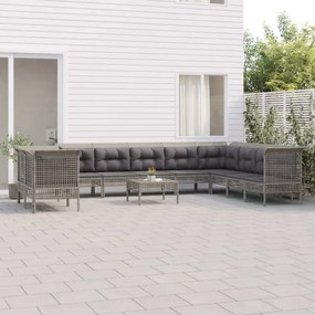 vidaXL Set mobilier de grădină cu perne, 11 piese, gri, poliratan