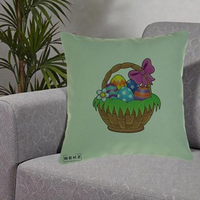 Perna Decorativa Cos cu Oua de Pasti Colorat, 40x40 cm, Verde, Husa Detasabila, Perna Inclusa, BEKZ®