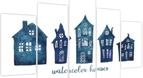 Tablou - Case de acuarelă albastru (150x105 cm)