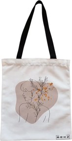 Sacosa de Panza pentru Cumparaturi, Geanta Tote, model Flower Girl, Cu fermoar, 38x34.5 cm, Alba, BEKZ®