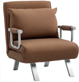 HOMCOM Fotoliu Pat Individual 2 în 1 Canapea Pat Pliabil cu Spătar Reglabil și Pernă pentru Living Dormitor 65x69x80 cm Maro | Aosom Romania