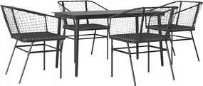 vidaXL Set de sufragerie de grădină 5 piese neagră Sticlă Poly Rattan
