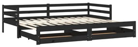 3083698 vidaXL Pat extensibil de zi, 2x(90x200) cm, negru, lemn masiv de pin
