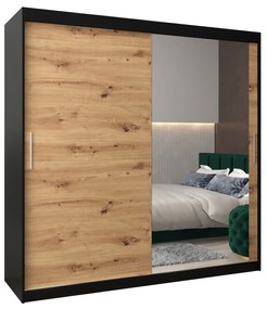 Dulap de haine 200 cm Toki 2 (negru mat + stejar artisan). 1065019