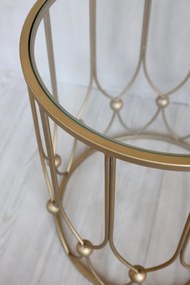 Masuta laterala, aurie, din metal si sticla, H48cm, Antique Brass