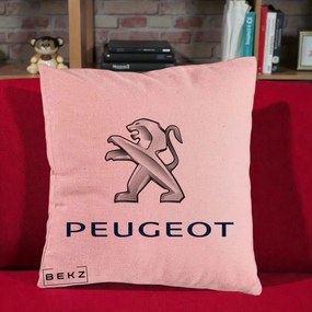 Perna Personalizata cu emblema Peugeot, 40x40 cm, Roz, Husa Detasabila, Perna Inclusa, BEKZ®