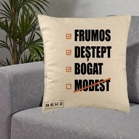 Perna Decorativa Frumos Destept Bogat, 40x40 cm, Bej, Husa Detasabila, Perna Inclusa, BEKZ®