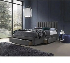 Pat tapitat tablie inalta GRACE 160x200, stofa catifelata gri, cu somi