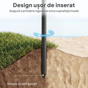 Outsunny Umbrelă de Plajă Inclinabilă cu Ancoră pentru Nisip și Geantă de Transport, Ø150x185 cm, Gri Închis | Aosom Romania