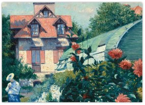 Tablou pe sticlă - Gustave Caillebotte, Dahlias, Garden at Petit Gennevilliers, reproducere (70x50 cm)