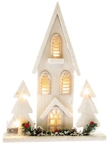 Căsuță din lemn cu LED Christmas cottage albă, 36 x 27 x 7 cm