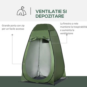 Outsunny Cort de Duș pentru Camping cu Ușă cu Fermoar, Geantă de Transport și Buzunar, 126x124x189 cm, Verde Închis | Aosom Romania
