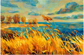 Tablou - Apus de soare peste lac, pictură acrilică (90x60 cm)